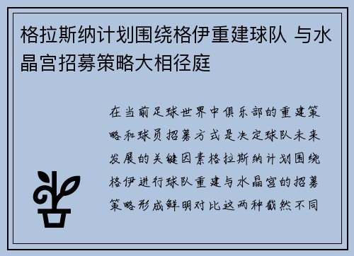 格拉斯纳计划围绕格伊重建球队 与水晶宫招募策略大相径庭