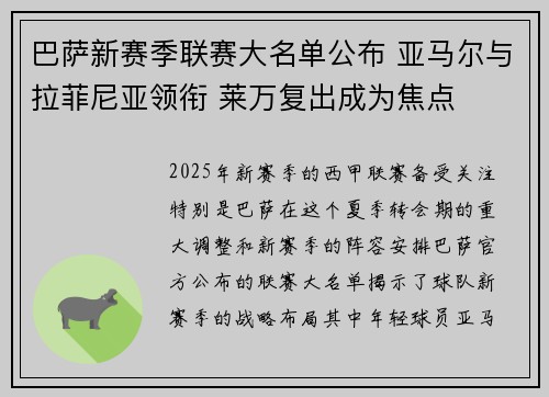 巴萨新赛季联赛大名单公布 亚马尔与拉菲尼亚领衔 莱万复出成为焦点